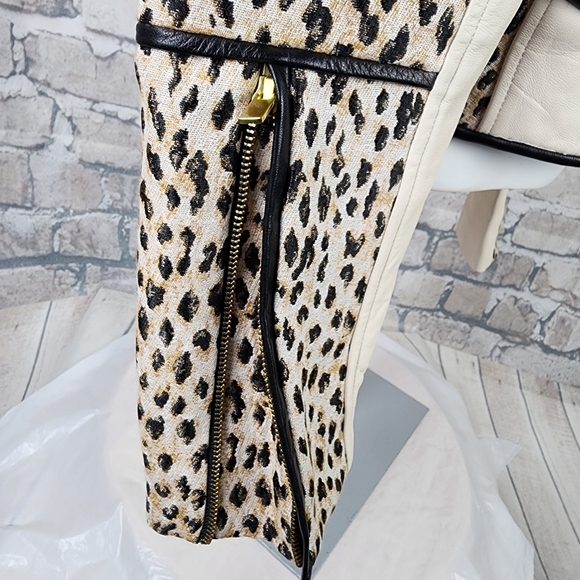 Diane Von Furstenberg DVF Theodora Leo Jacquard Leather Moto Jacket Cream Size 4 - Picture 8 of 16
